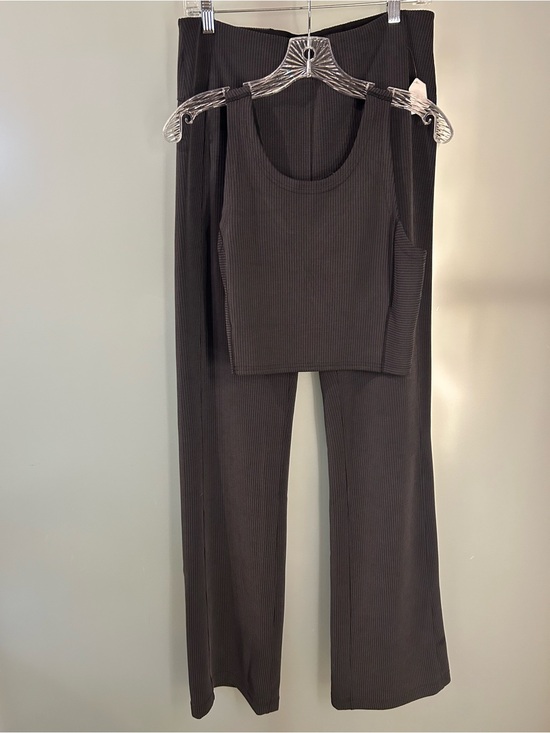 lululemon athletica Pants - Lululemon Ribbed Scoop Neck Tank Wide-Leg Pants 2 Piece Set Gray Size 8/10